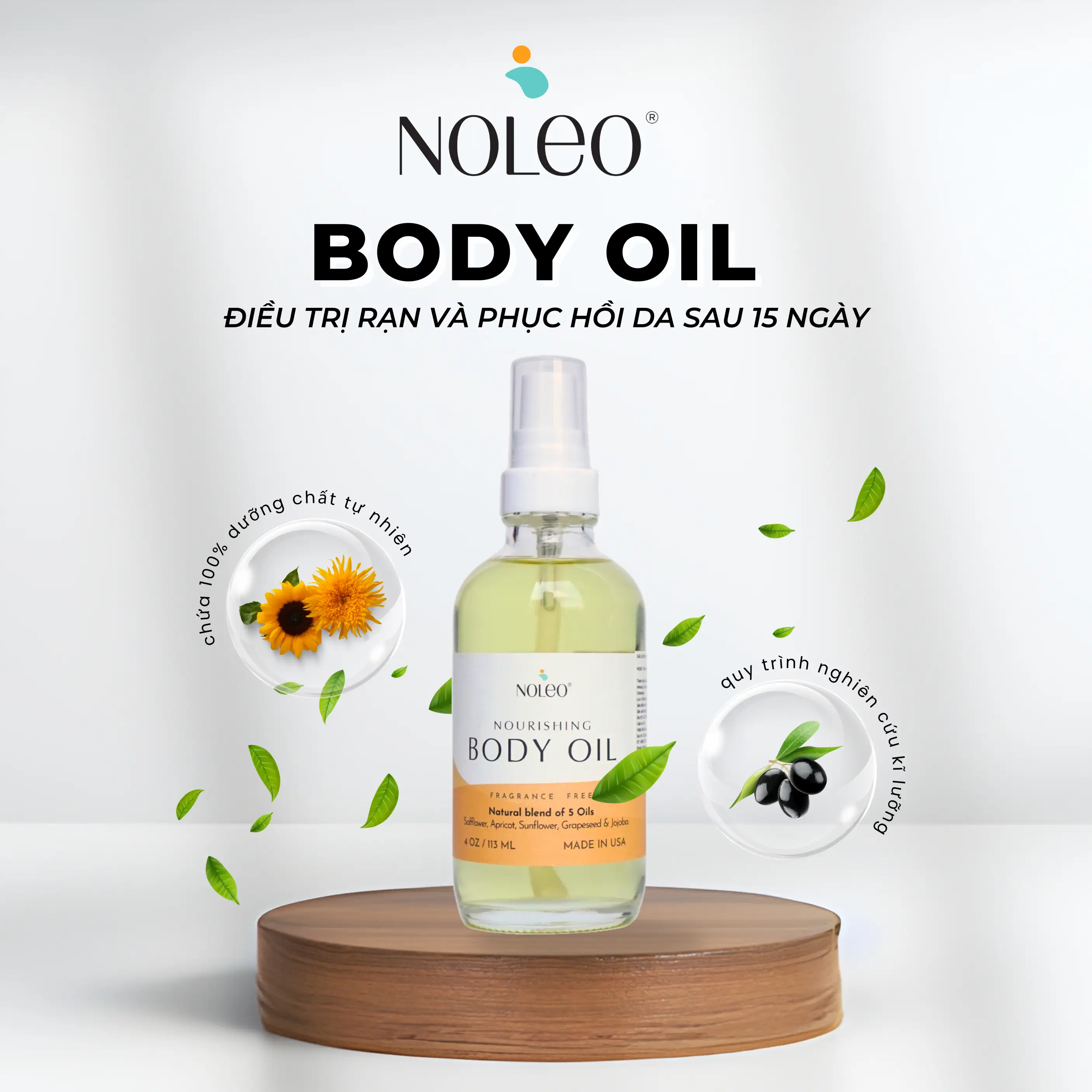 Hiệu quả của NOLEO Body Oil trên da